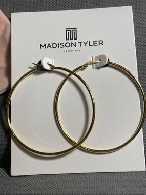 Madison Tyler Gold Hoop Earrings - Large 2.5” in original pouch